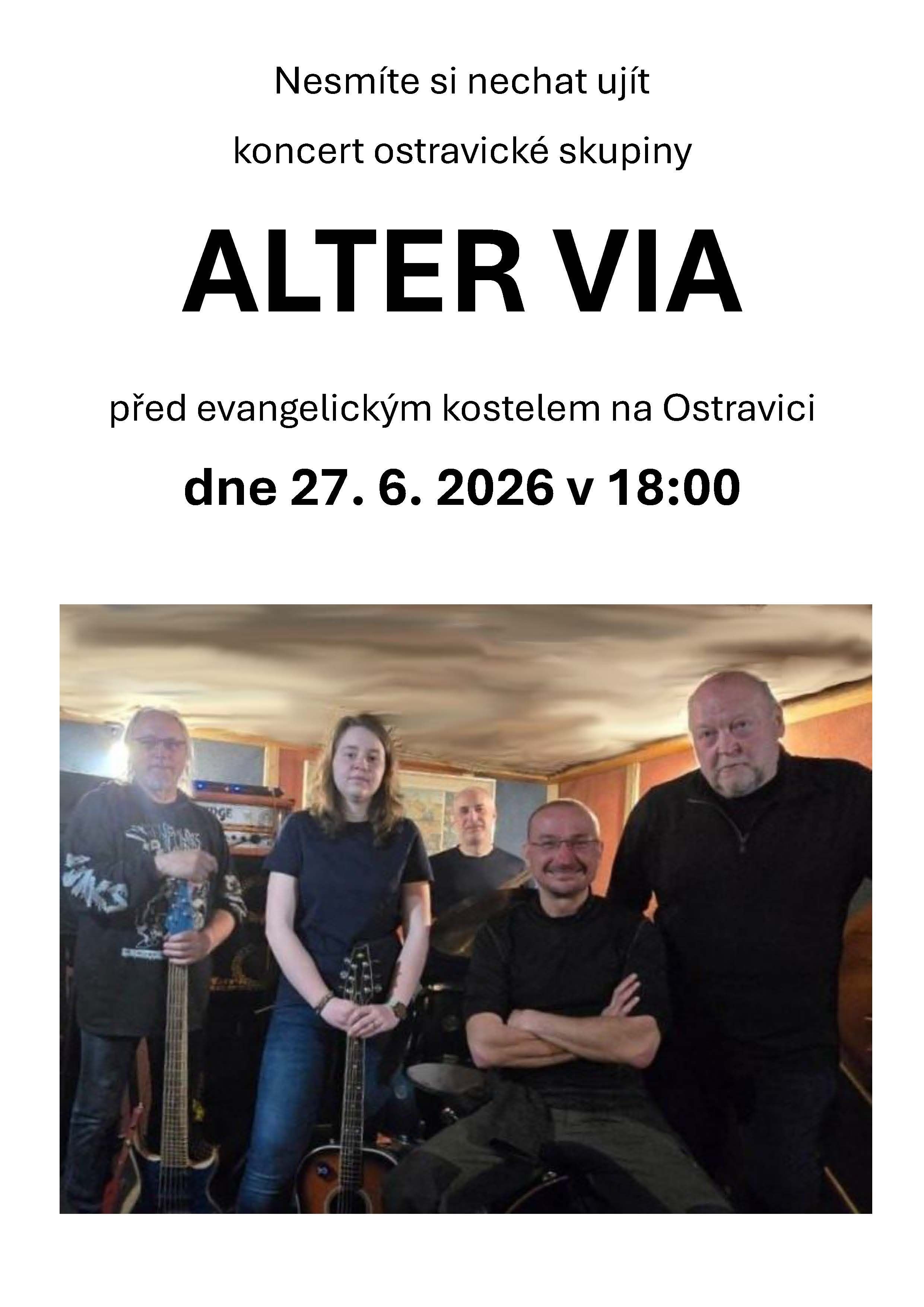 Obrázek k aktualitě Koncert ALTER VIA před evangelickým kostelem na Ostravici 27. 06. 2026 